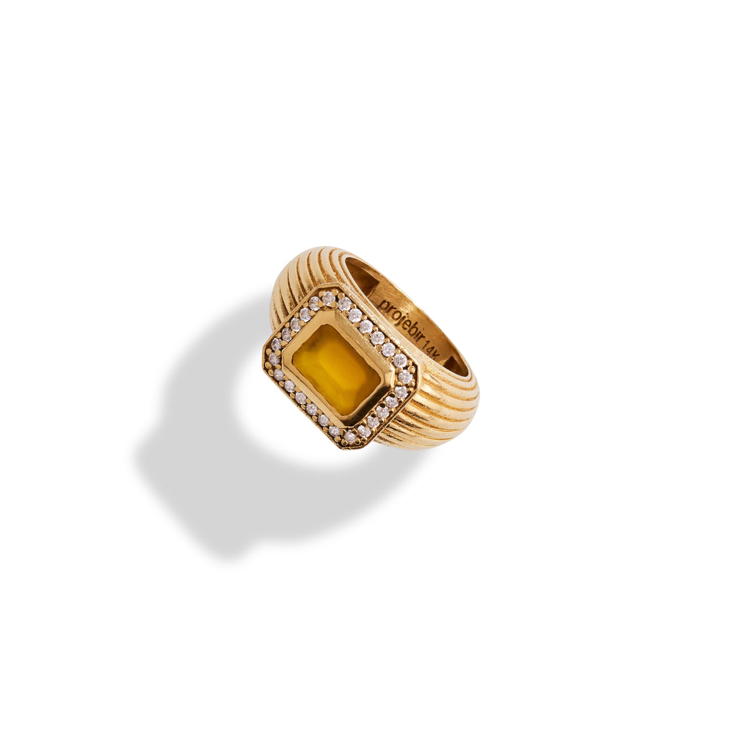 Chubby Yellow Agate Diamonds Ring