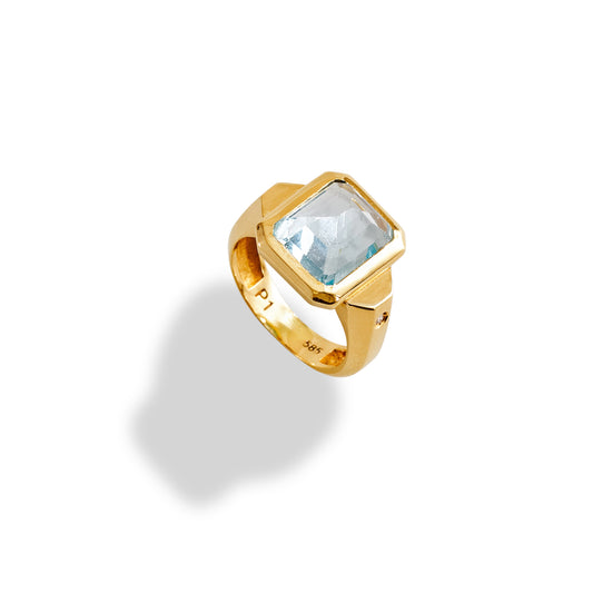 Large Blue Topaz Diamonds Ring