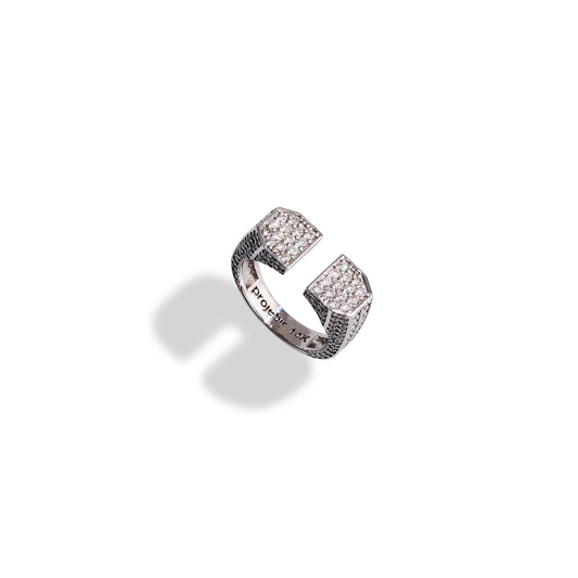 Post Double Headed Full Pavé Diamonds Ring