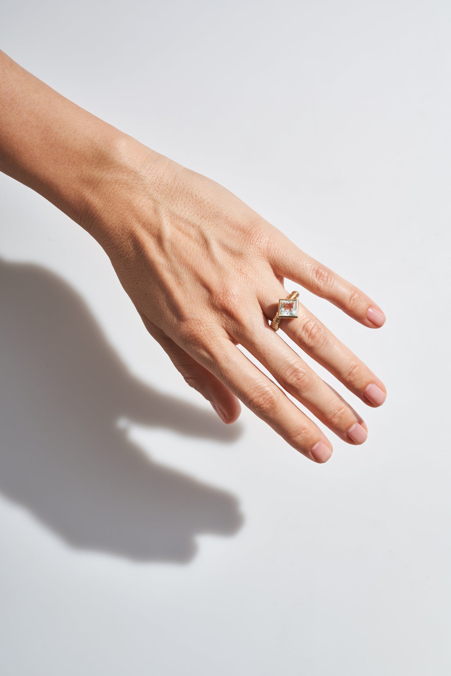 Vertical Textured Square Aquamarine Ring