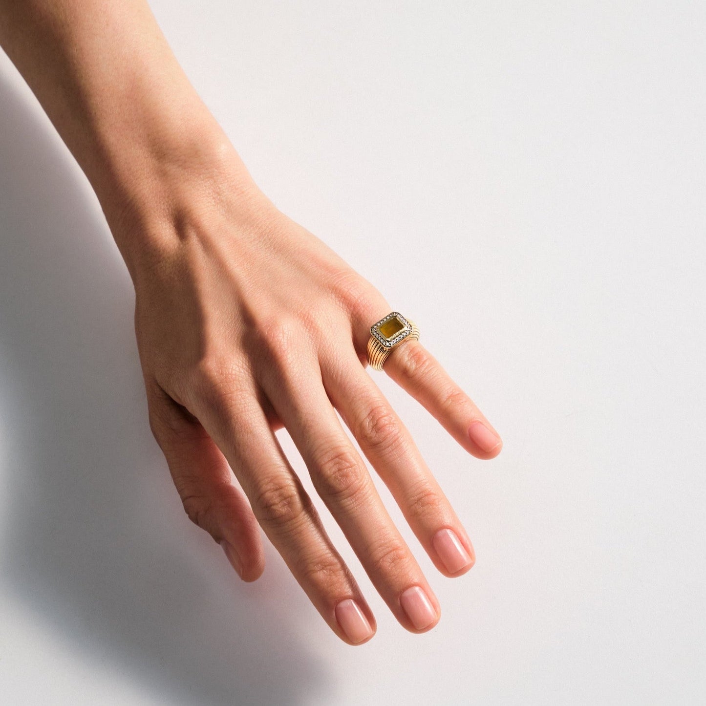 Chubby Yellow Agate Diamonds Ring