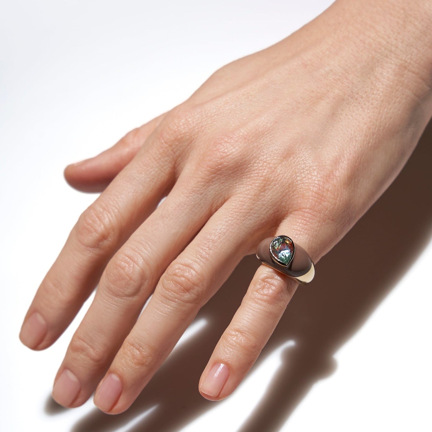 Pear Aquamarine Enamel Ring