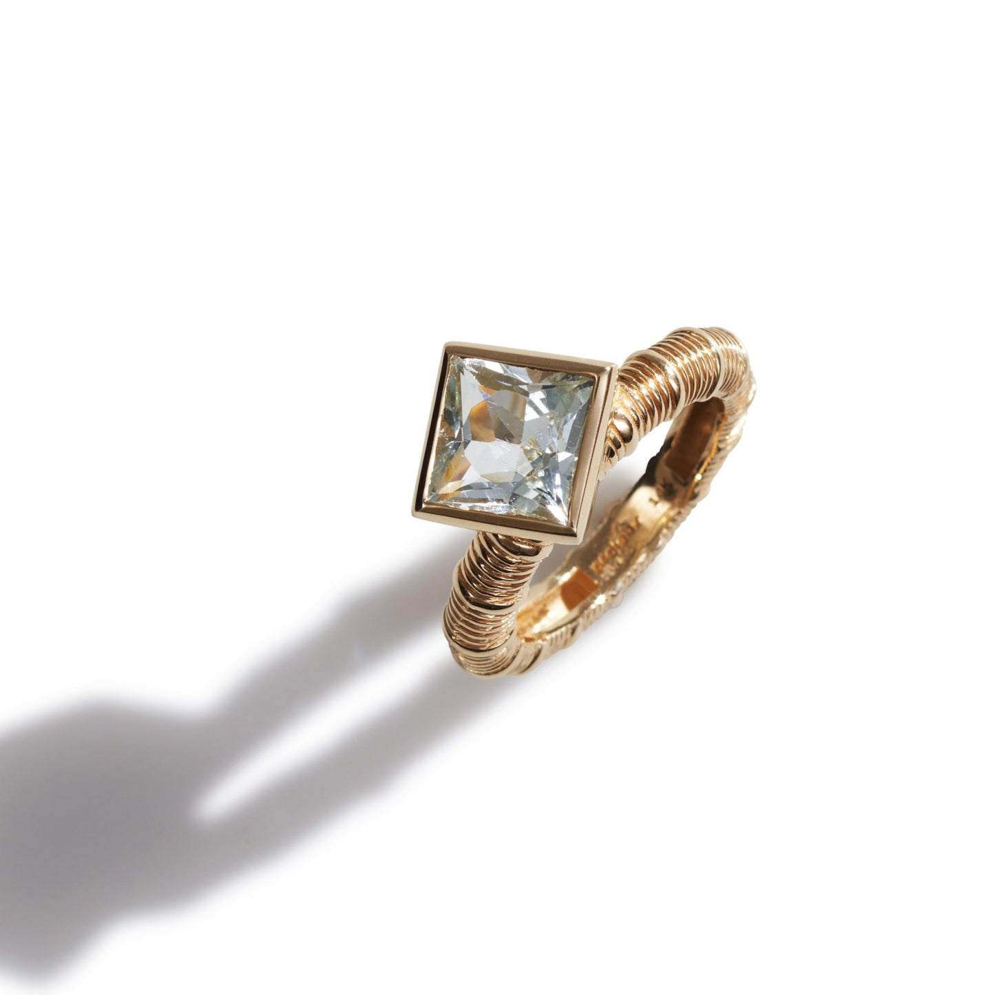 Vertical Textured Square Aquamarine Ring