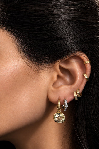 Mini Basic Lemon Quartz Charm Hoops