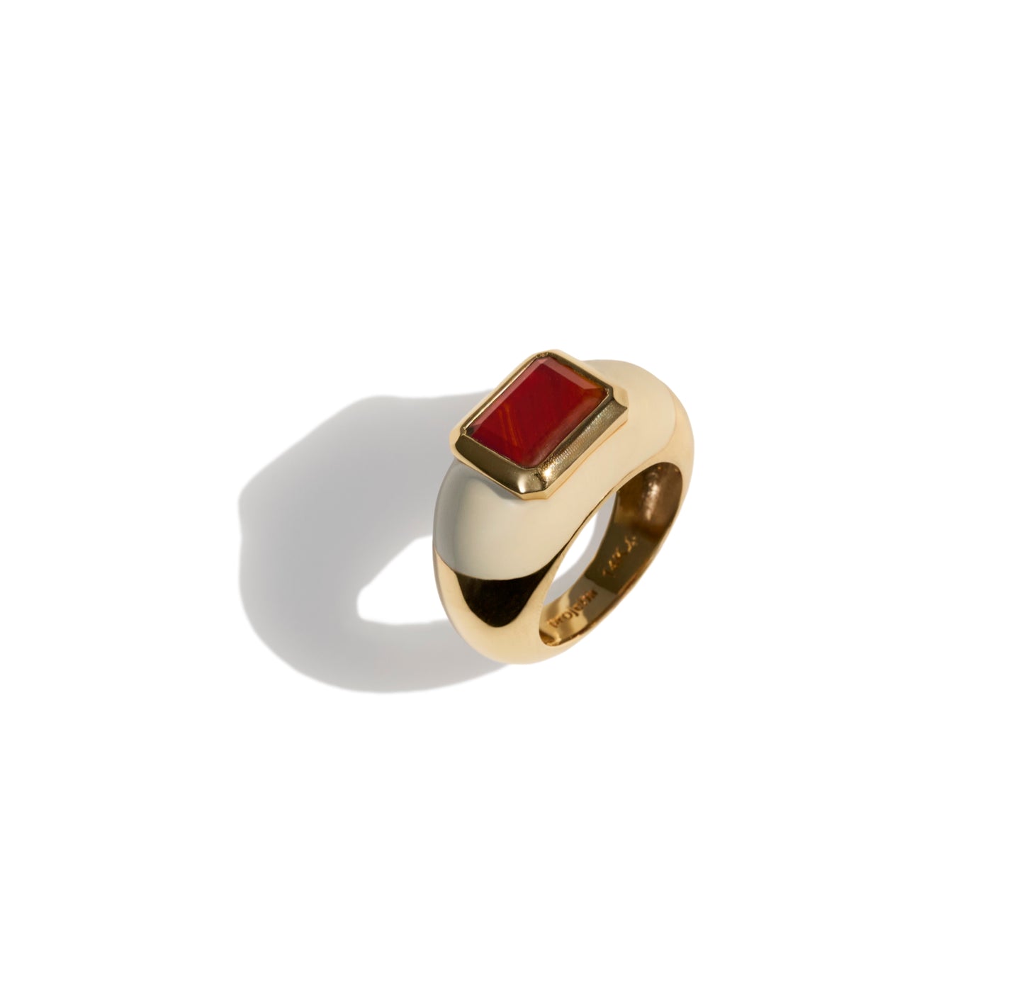 Red Agate Enamel Ring