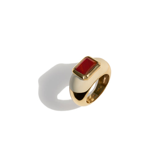 Red Agate Enamel Ring