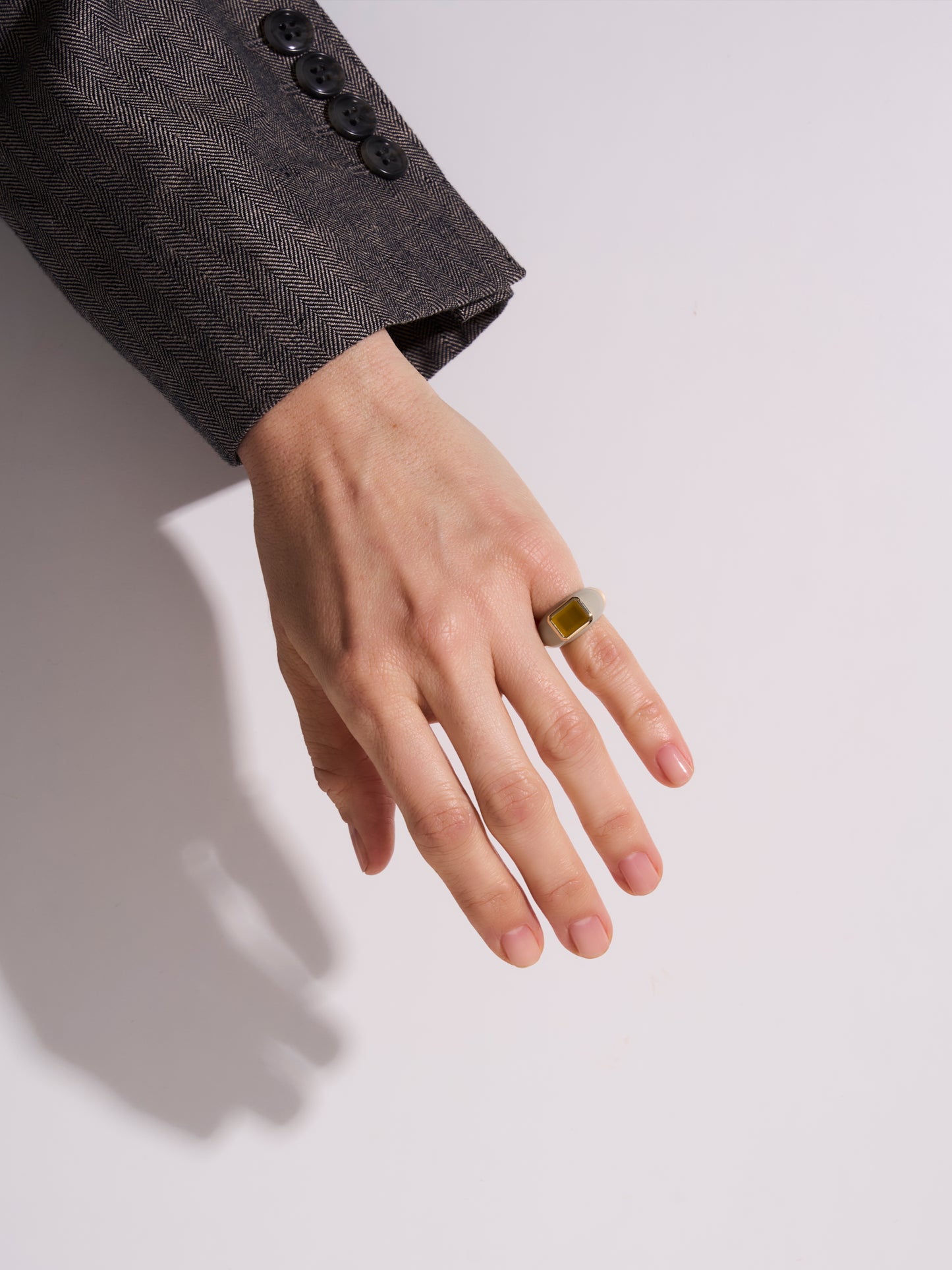 Yellow Agate Enamel Ring