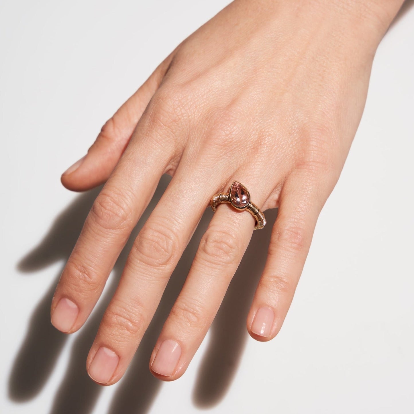 Pear Stone Vertical Textured Midi Ring